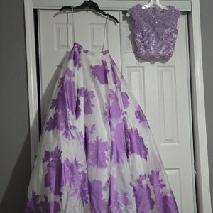 Purple Floral Two-Piece Prom Dress - Lavender Floral Ball Gown